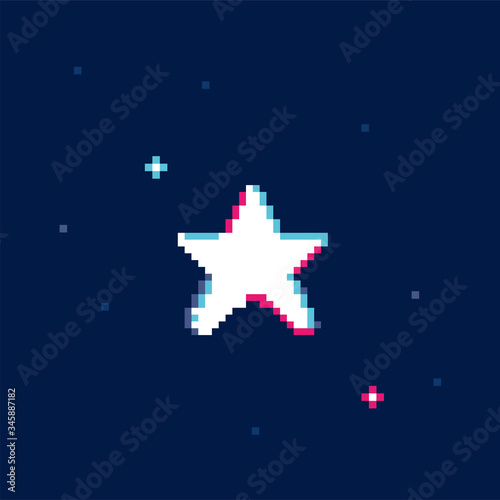 Pixel art glitch star illustration, Vector icon design template