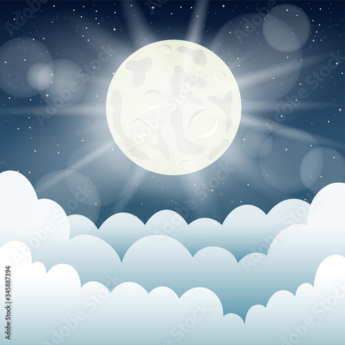 moon light and cartoon clouds