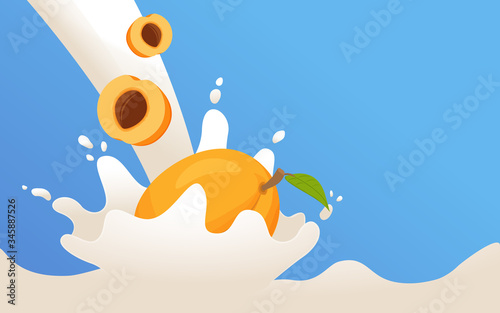Apricot milk splash.Cocktail shake.Realistic vector illustration.