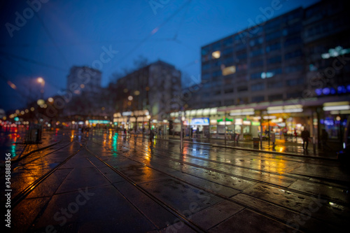 colorful rainy night streets in the city 