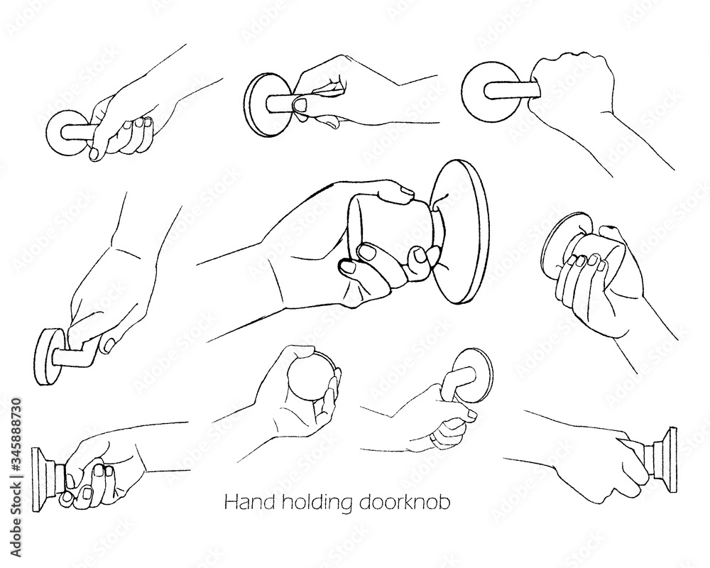 ドアノブを掴む手のイラストセット/線画 Adobe Stock