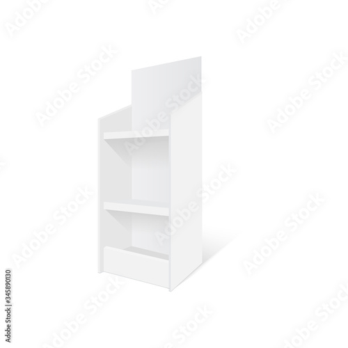 Mockup 3D cardboard retail display stand floor rack. Vector