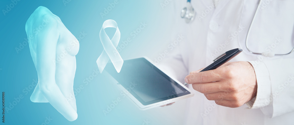 Breast Cancer with Lymphatic, 3D medical illustration