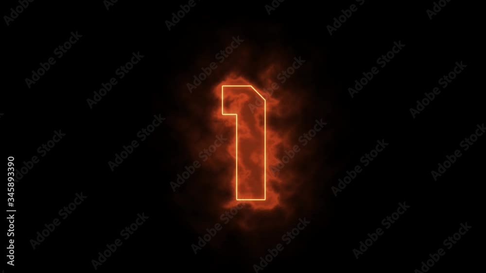 Digits in flames - number 1 on fire - drawn with laser beam on black background
