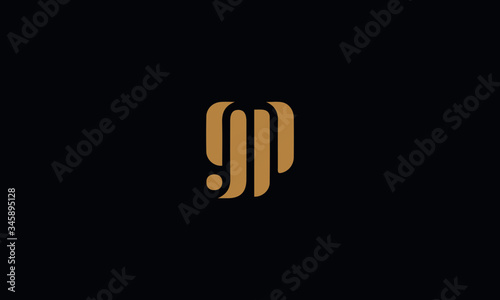 Letter GP with cuts abstract alphabet, font, text, typography, initials design in golden color with black background icon for the logo