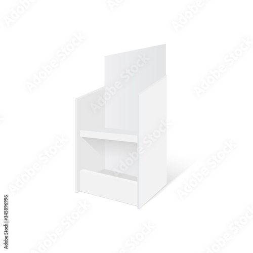 Mockup 3D cardboard retail display stand floor rack. Vector