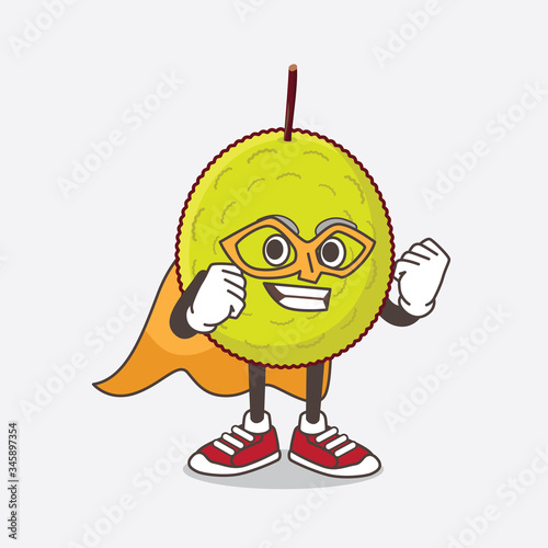 Entawak Fruit cartoon mascot character dressed as a Super hero