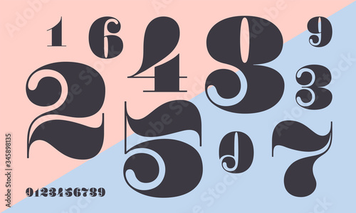 Number font. Font of numbers in classical french didot or didone style with contemporary geometric design. Beautiful elegant numerals. Vintage and old school retro typographic. Vector Illustration