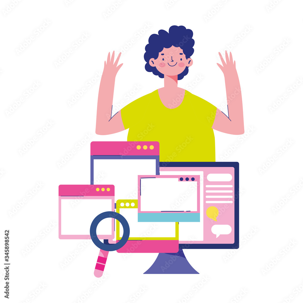 education online, student boy website computer course cartoon education online, student boy website computer course cartoon