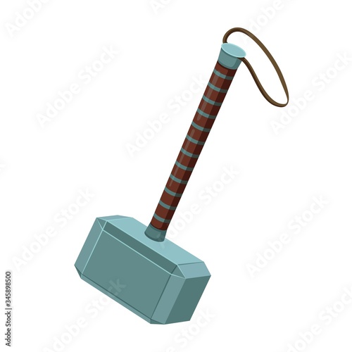 Thor hammer mjellnir mythical weapon of thunder mighty god thor wielding tremendous magical power. Scandinavian vector myths cartoon legends.