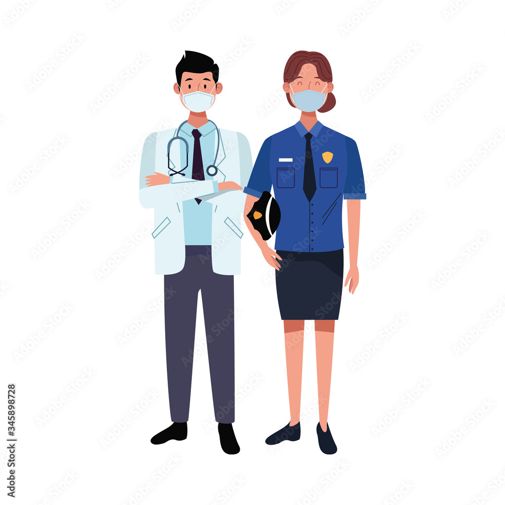 couple workers using face masks for covid19 couple workers using face masks for covid19