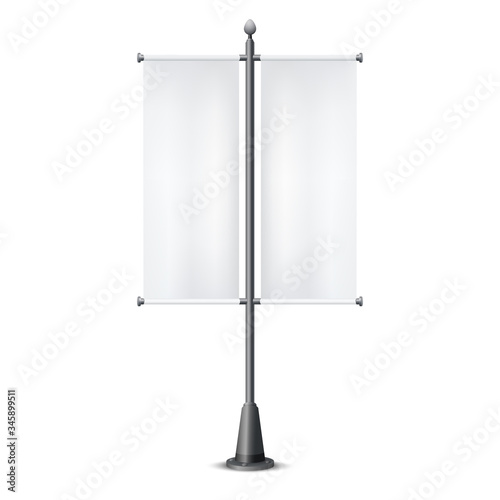 Street pole with black and white advertising flags isolated on a white backgound. Vertical illustration