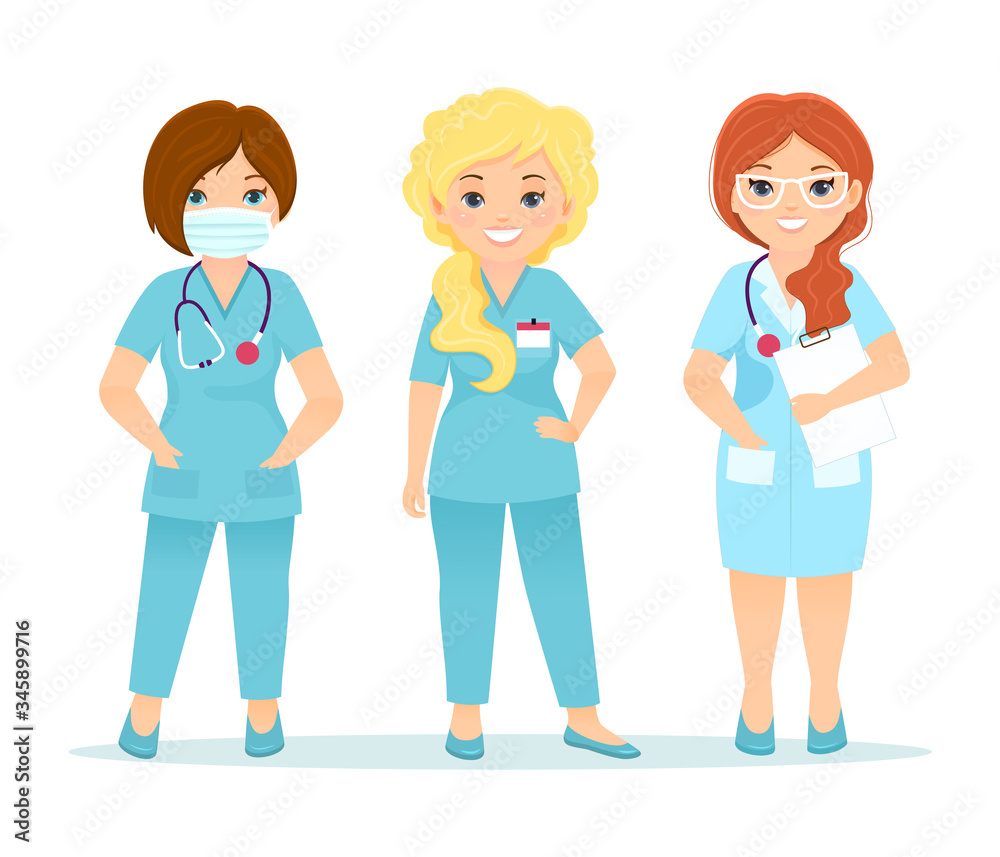 Set of vector nurse characters. Cartoon illustratoin. Set of vector nurse characters. Cartoon illustratoin.