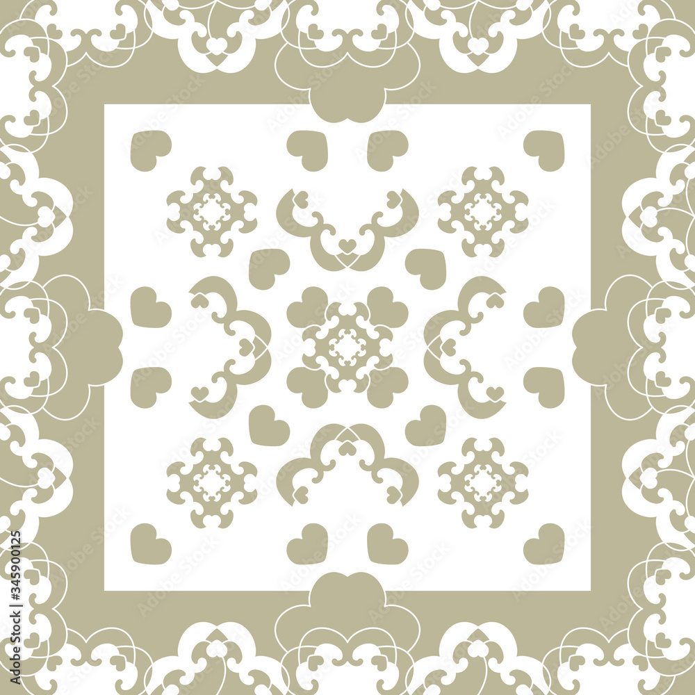 Fototapeta premium Seamless pattern. Fancy frame with hearts. Light green and white . Vector. 