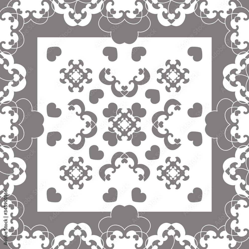 Fototapeta premium Seamless pattern. Fancy frame with hearts. White and grey . Vector