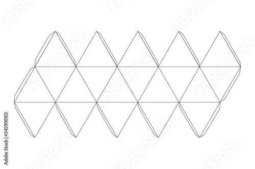 Paper icosahedron template, trim scheme on white