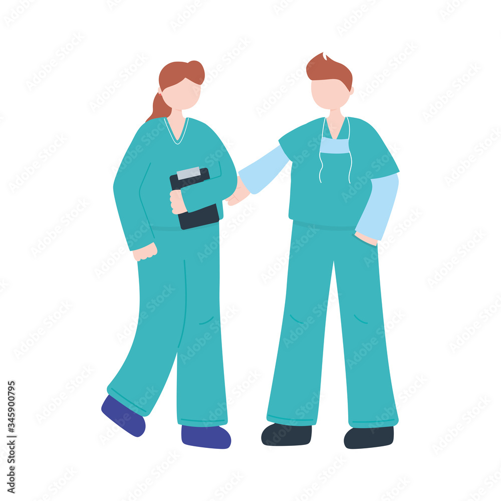 thanks doctors nurses, male and female nurses with uniform characters thanks doctors nurses, male and female nurses with uniform characters