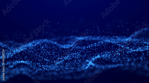Abstract background of motion glowing particles. Futuristic dots backdrop. Science and technology. 3d © Ihor
