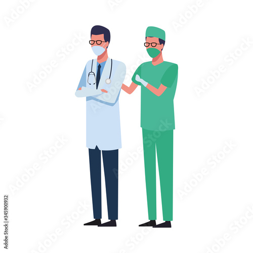 surgeon and doctor using face mask for covid 19