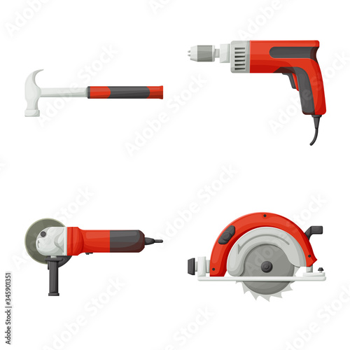 Vector illustration of tool and household icon. Set of tool and repair stock symbol for web.
