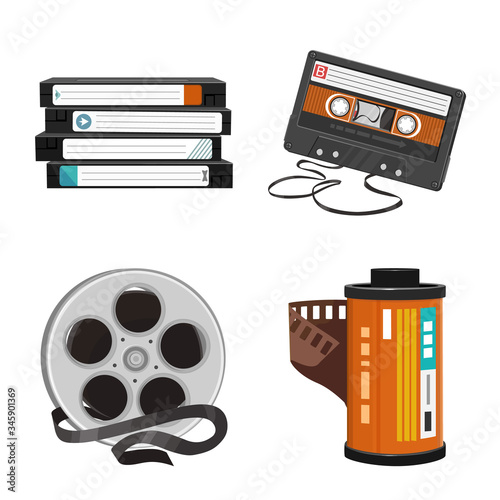Vector design of device and player logo. Collection of device and equipment stock vector illustration.