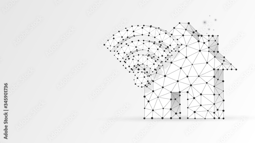 Home with Wi-fi sign. Wireless Network and Wi-fi zone concept. Low poly, wireframe 3d vector illustration. Abstract polygonal img on white background