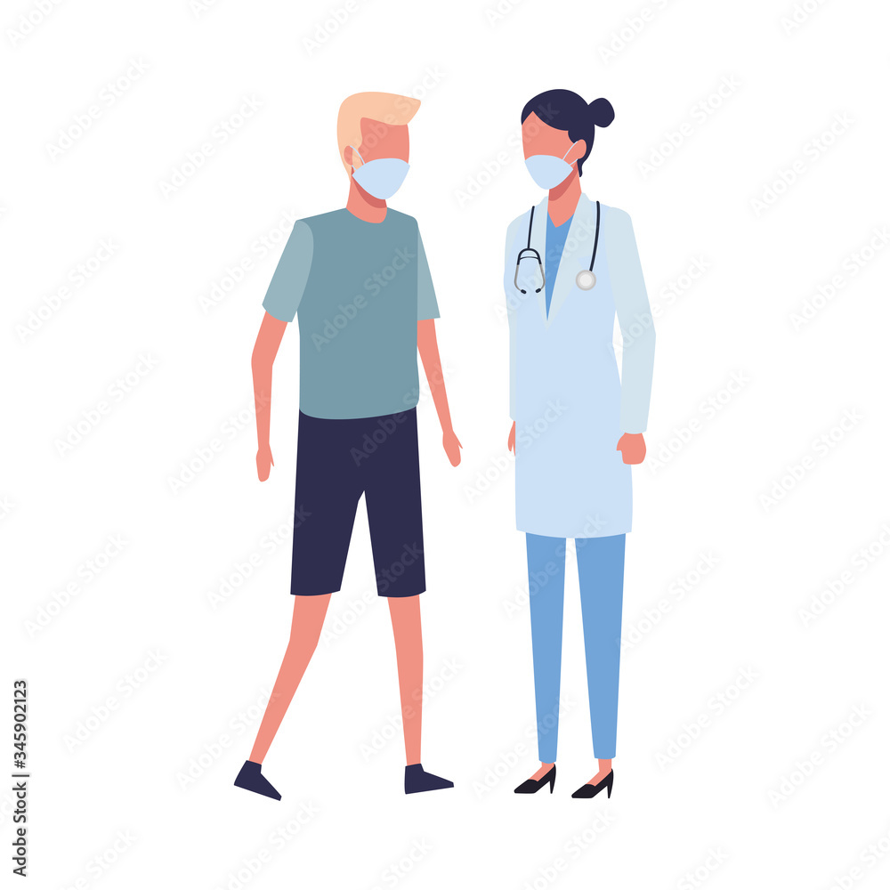doctor female worker and man using face mask for covid19 doctor female worker and man using face mask for covid19