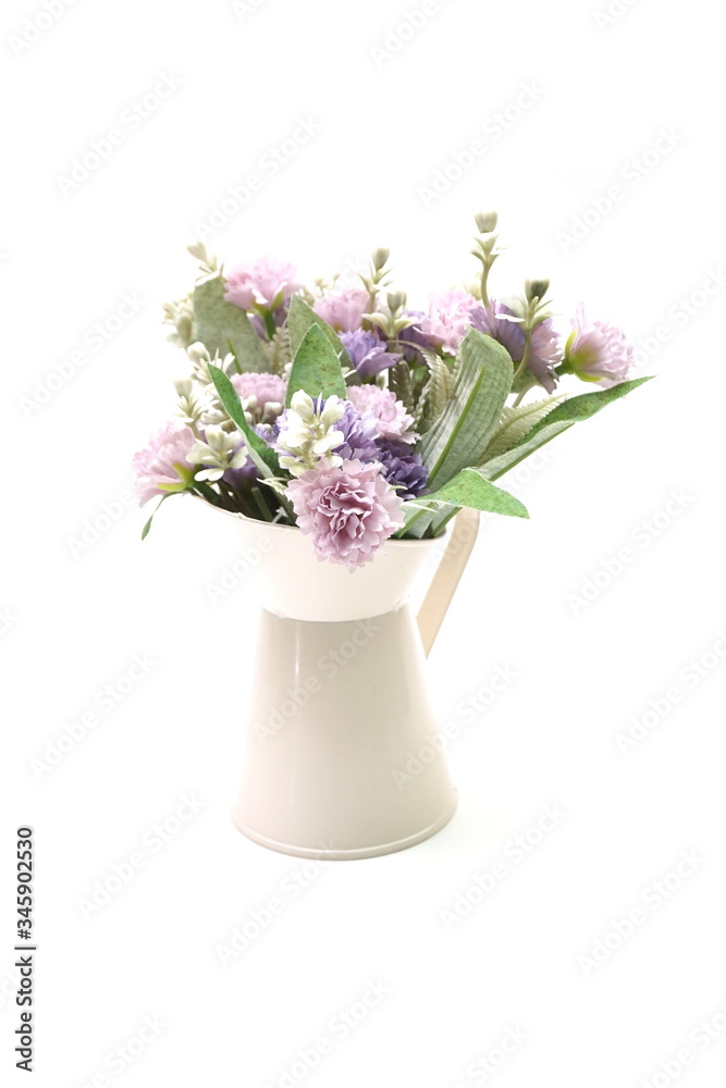 Flowers Bouquet in metal vase isolated on white background