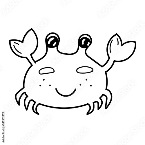 vector element, black and white drawing of a marine inhabitant, cute crab, coloring book