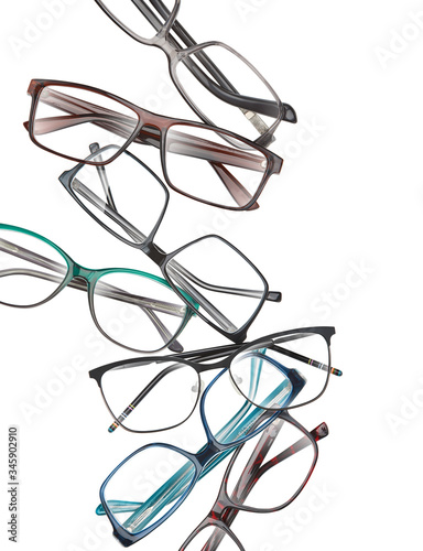 Composition with many different classic style glasses isolated on white background.