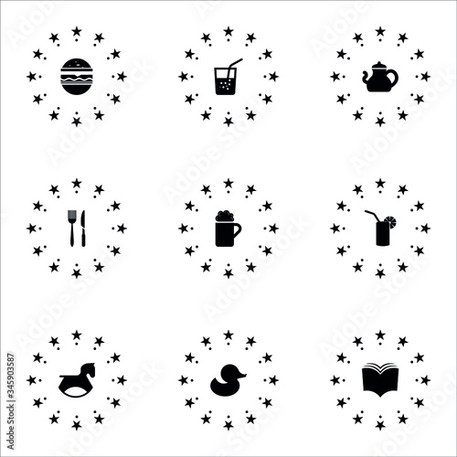 burger, beer and more universal icon set for web and mobile app, vector symbol