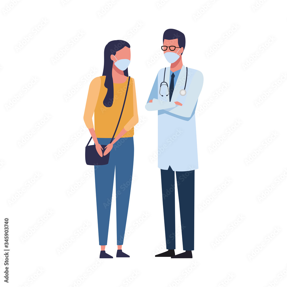 doctor worker with woman using face mask for covid 19 doctor worker with woman using face mask for covid 19