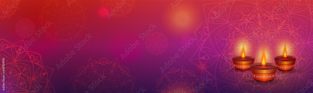 Pink and purple background with three candles and mandalas. Diwali Fire Festival Pink and purple background with three candles and mandalas. Diwali Fire Festival