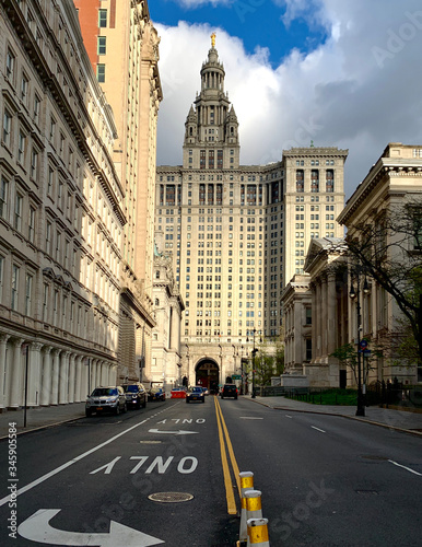 New York Municipal Building empty street during Covid-19 
