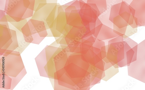 Multicolored translucent hexagons on white background. Yellow tones. 3D illustration