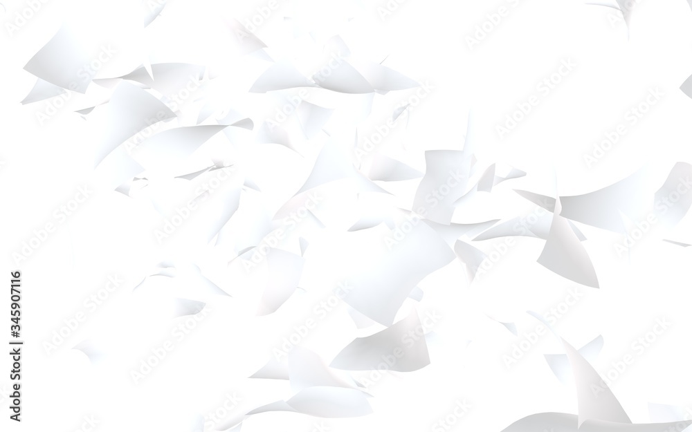 Flying sheets of paper isolated on white background. Abstract money is flying in the air. 3D illustration