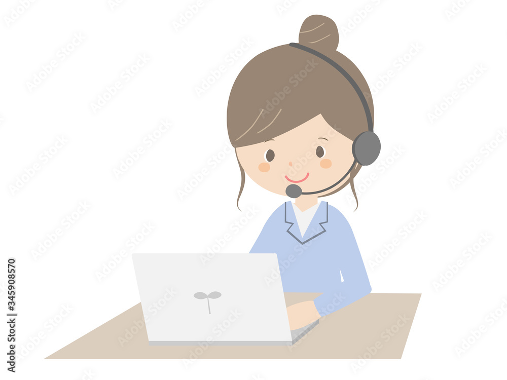 Business woman wearing a headset to work
