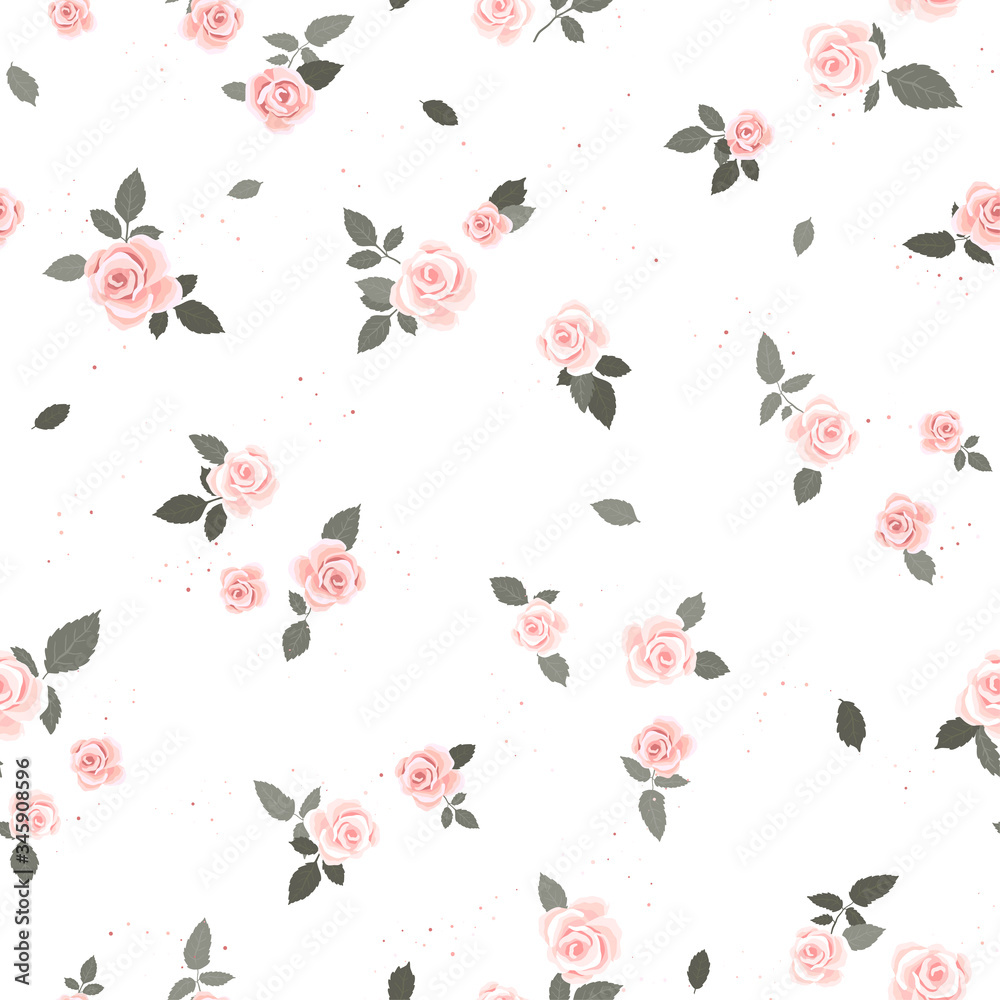 Cute hand drawn roses seamless pattern, romantic background, great for textiles, banners, wallpapers, wrapping - vector design