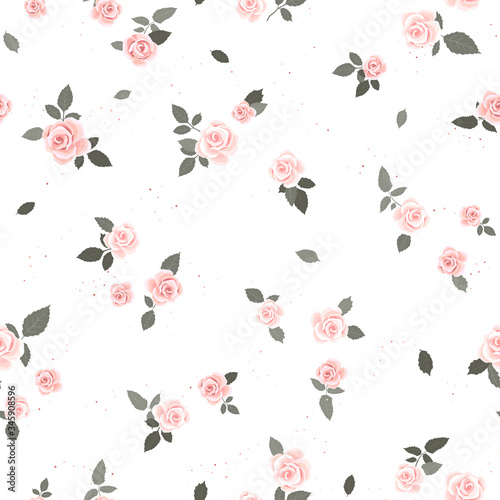 Cute hand drawn roses seamless pattern, romantic background, great for textiles, banners, wallpapers, wrapping - vector design