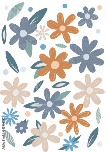 Floral pattern. Illustration with little flowers. Print with flowers and leaves for textiles  printing  clothing  packaging  decor and wallpaper.