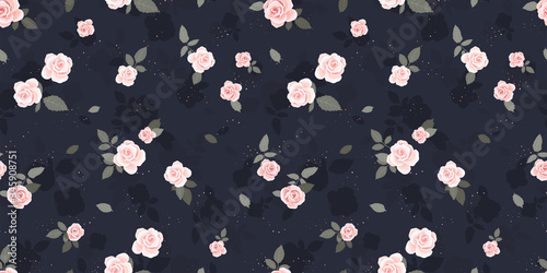 Cute hand drawn roses seamless pattern, romantic background, great for textiles, banners, wallpapers, wrapping - vector design