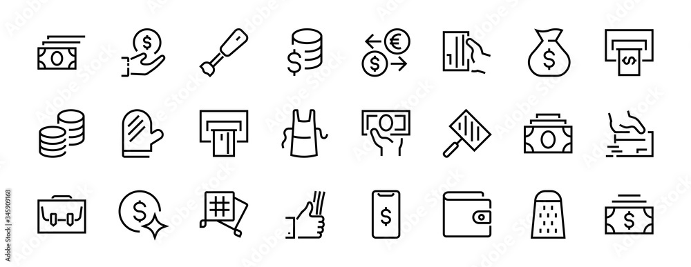 BUSINESS & FINANCE Thin Line Icon Set, contains icons such as Coins, Currency Exchange, Card Payment, Terminal and much more, Editable Line, Vector Illustration