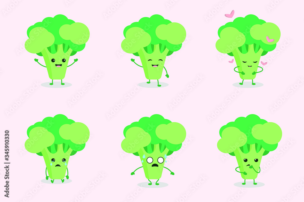 Broccoli sticker set. Healthy food emoji for social media network, scrapbook or notebook sticker. Phone case or cloth print art. Cartoon style flat vector illustration. Set of cute broccoli character Broccoli sticker set. Healthy food emoji for social media network, scrapbook or notebook sticker. Phone case or cloth print art. Cartoon style flat vector illustration. Set of cute broccoli character