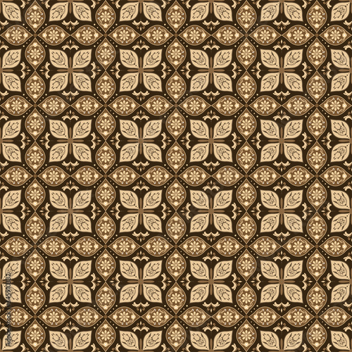 Beautiful java batik floral pattern with seamless brown color design