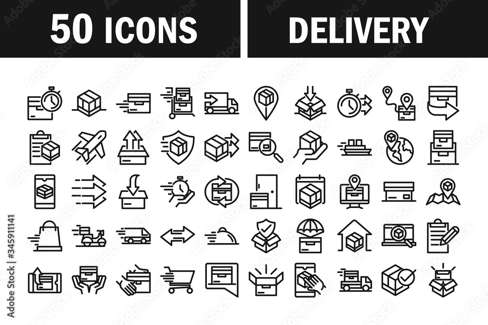delivery cargo service logistic shipping commerce icons set line style