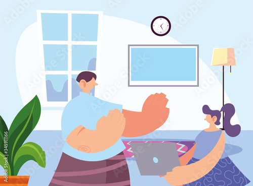 woman at home for prevention of coronavirus.