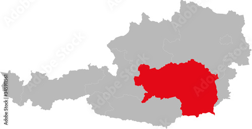 Styria province highlighted on Austria map. Light gray background.