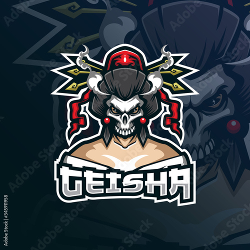 geisha mascot logo design vector with modern illustration concept style for badge, emblem and tshirt printing. skull geisha illustration for sport and esport team.
