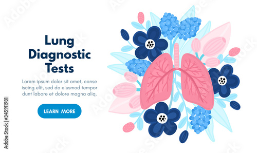 Vector healthy lungs on flowers. Background for label, advertisement of pulmonary medicine, landing or banner for pulmonology clinic, design for website or article about respiratory system health