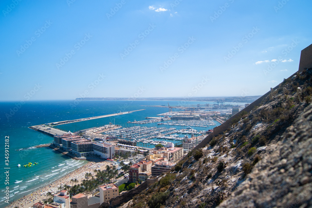 Alicante City From Above. Aerial View of the Beach Hotels  Port and docket yachts
